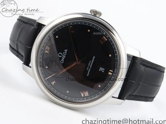 1218 TopPick De Ville Date SS MKF 1:1 Best Edition Black Dial Roman Marker on Black Leather Strap A 7743